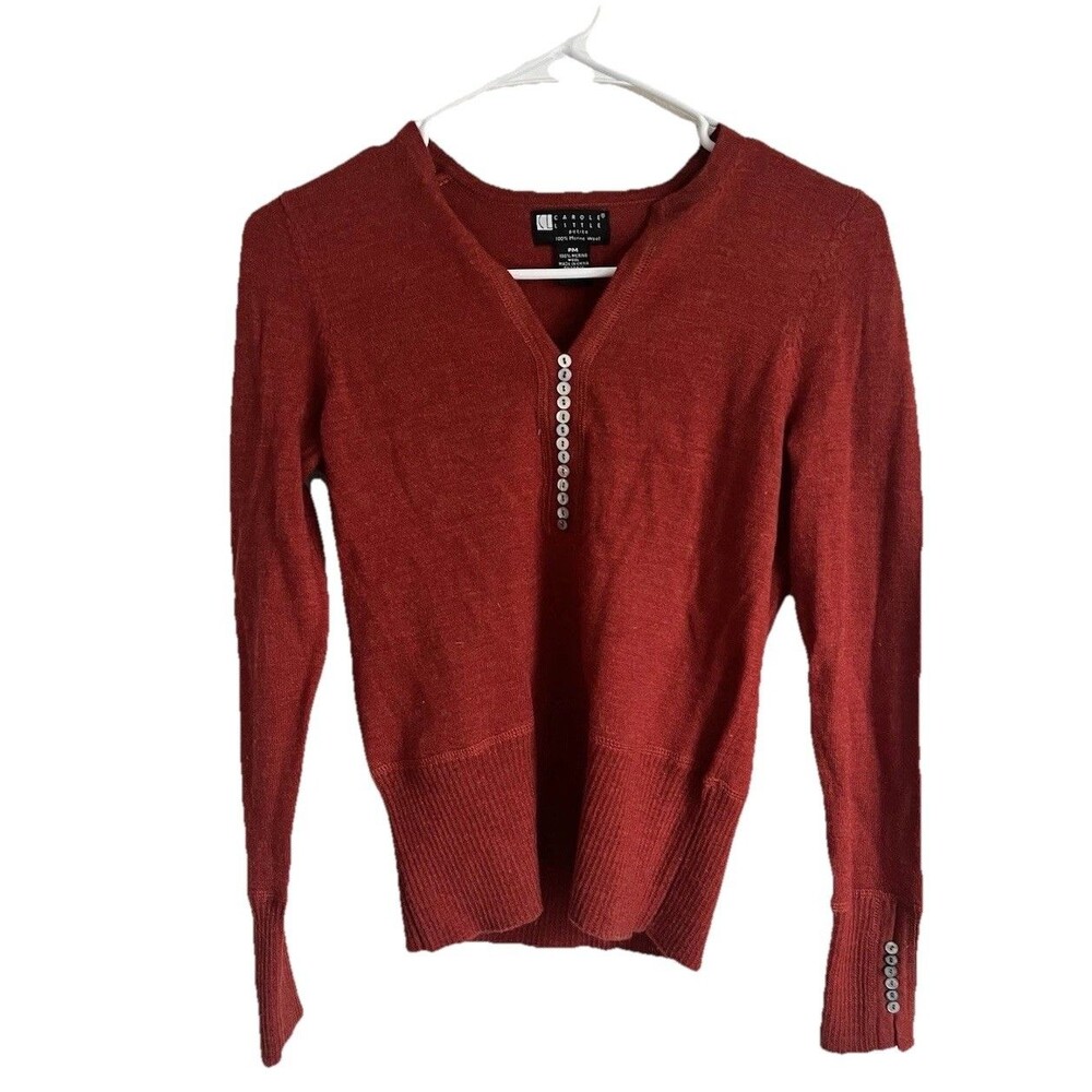 Carole Little Lightweight 100% Merino Wool Pullover Sweater Red Petite Medium
